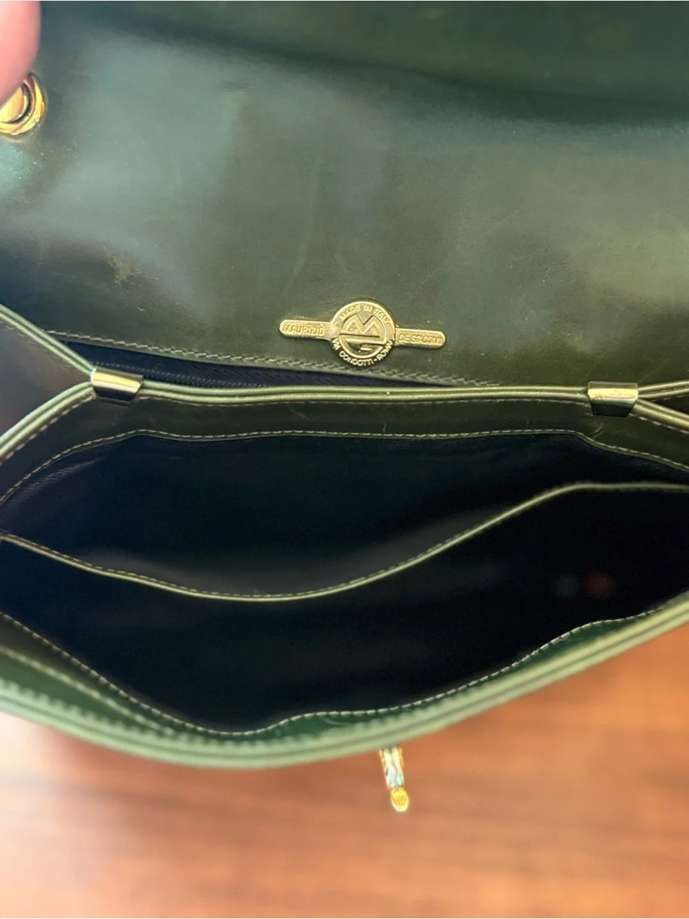 Vintage Maurizio De Giacomi Olive Green Leather Italian Shoulder Bag Purse
